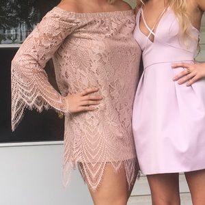 Blush off shoulder dress